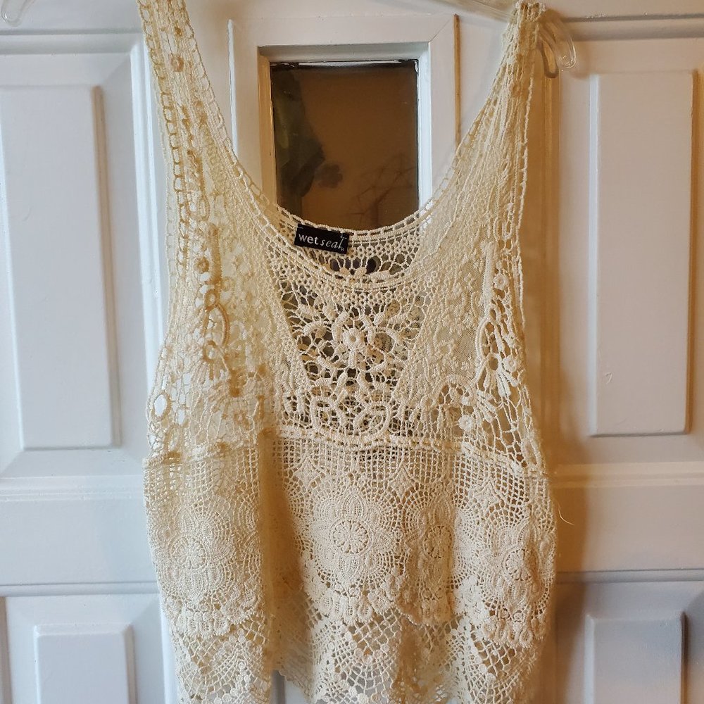 Women's Wet Seal Ivory Crochet Tank Top - Used - Size Large